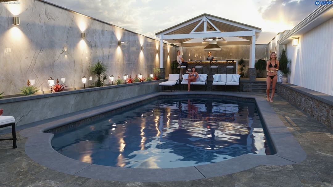 3D rendering — patio and seating plan