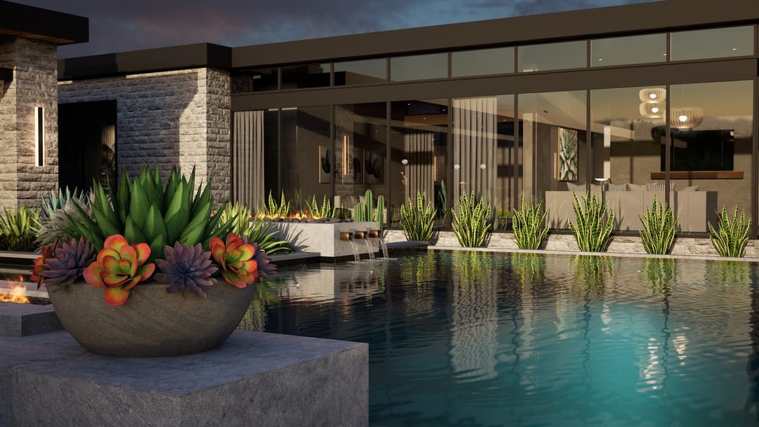 3D rendering — full backyard master view